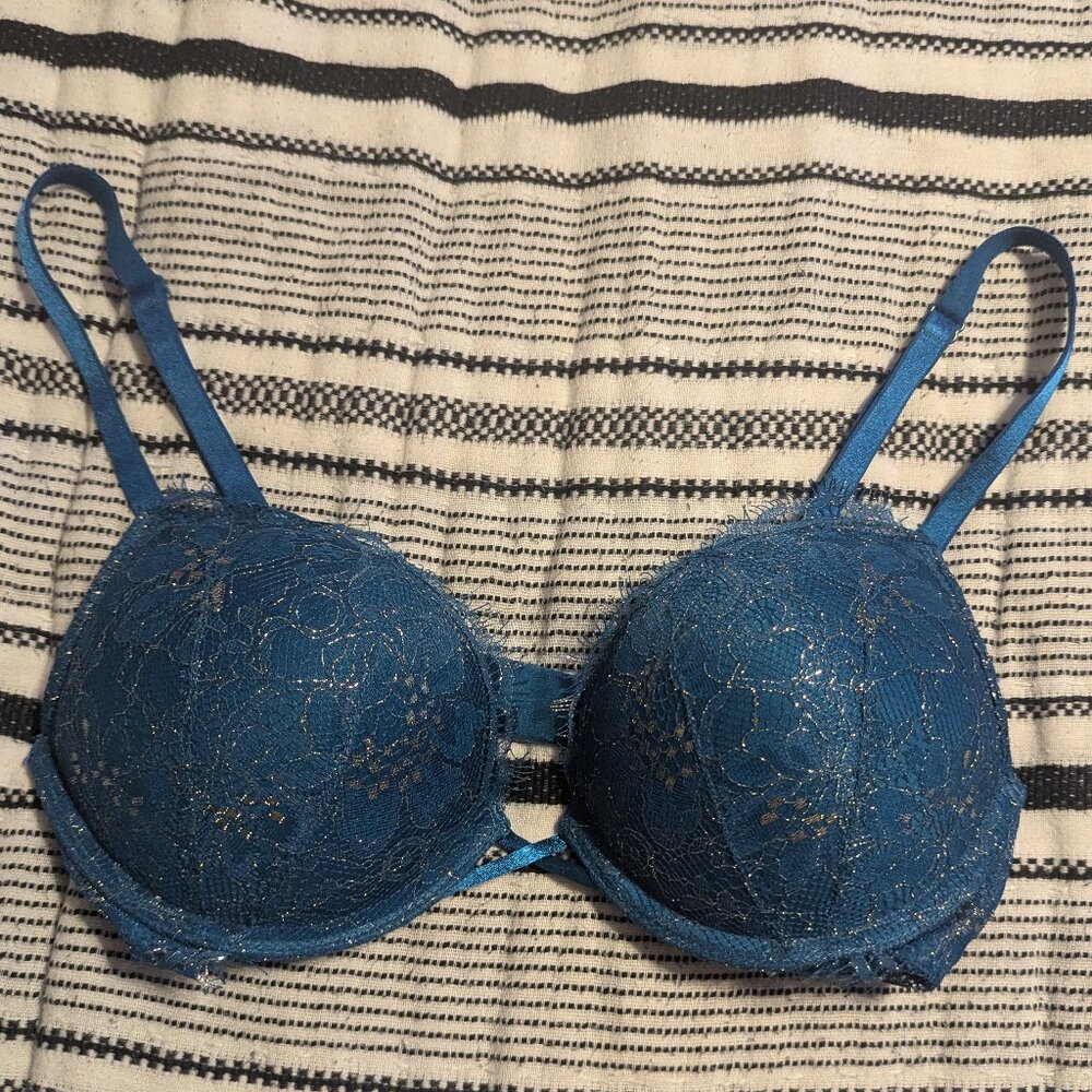 Victoria's Secret Bombshell Add 2-Cups Smooth Bra - Blue with Gold 32B